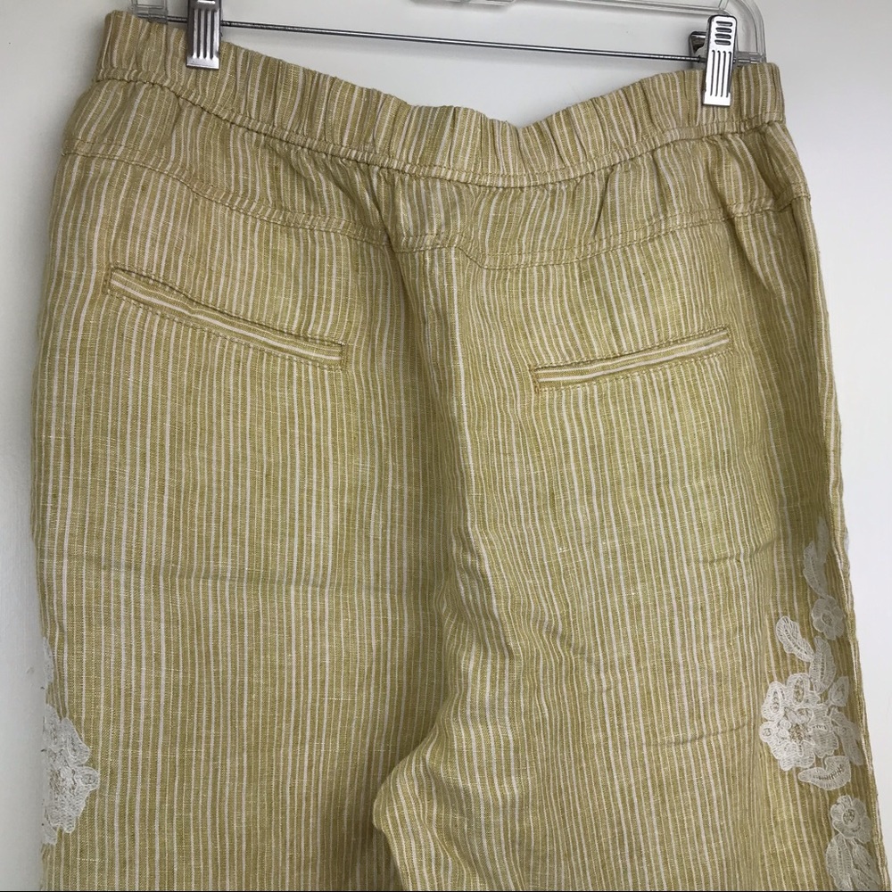 Anthropologie Linen Embroidered Stripe Ankle Pants - Picture 6 of 8